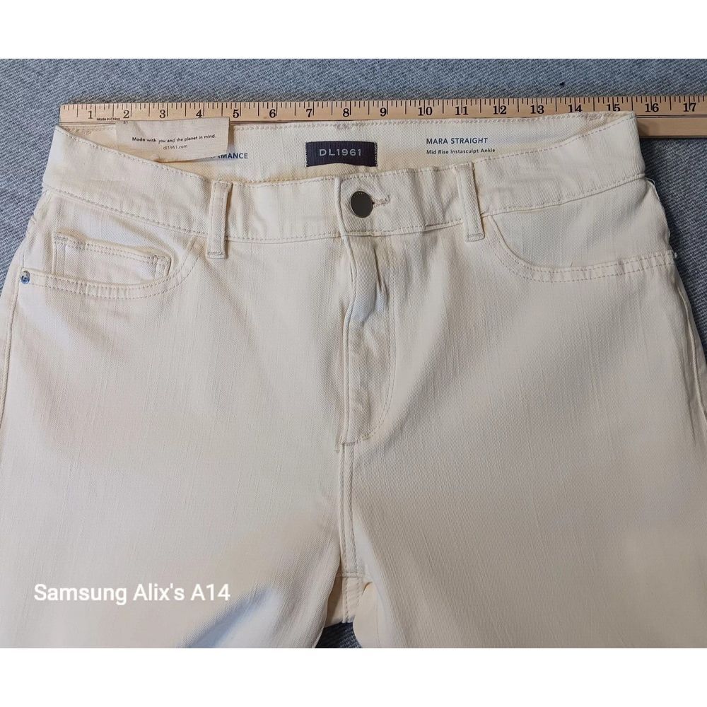 DL1961 Women's Mara Straight Mid Rise Instasculpt Ankle Jeans Ivory Size 31